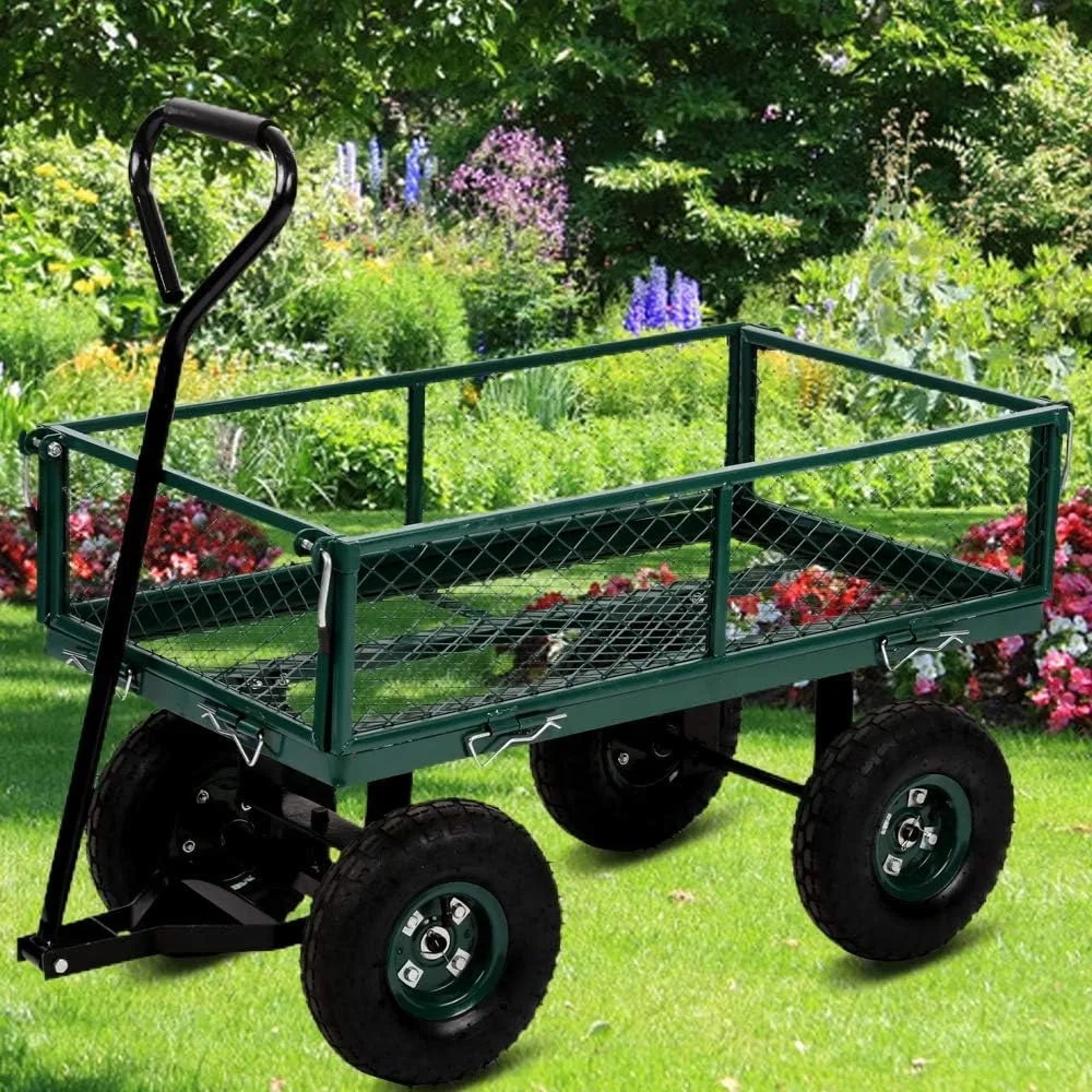 

Garden Cart Yard Dump Cart Wagon Carrier with Sturdy Steel Frame & 11 Pneumatic Tires, 400Lbs Weight Capacity, Heavy Duty Utilit