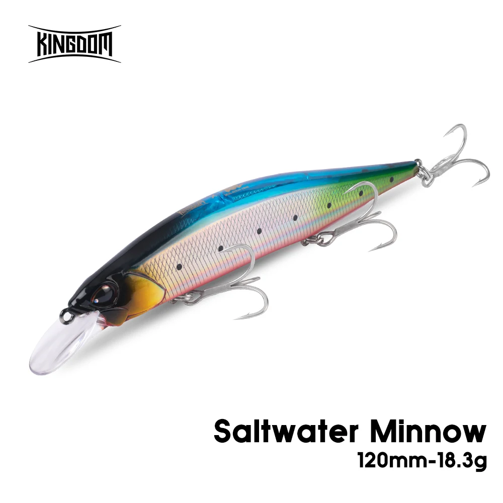 

Плавающая приманка для гольяна Kingdom соленой воды, 120 мм, 18,3 г, длинный литой пресноводный тонущий джеркбейт, искусственные твердые воблеры для морского окуня