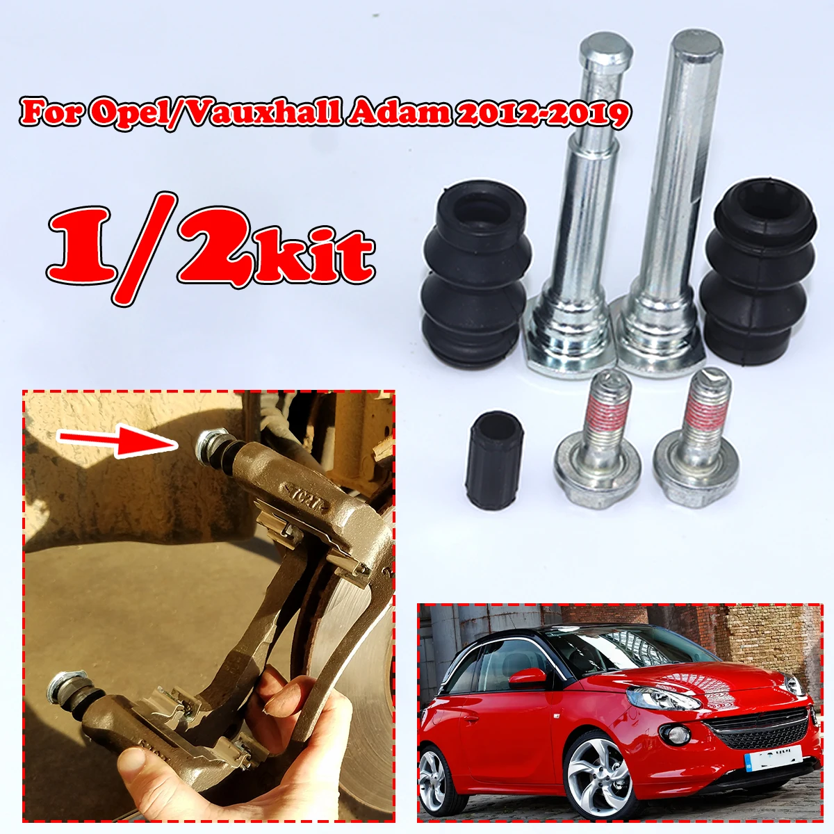 1/2 ZESTAW do Opel/Vauxhall Adam 2012-2019 przedni zacisk hamulcowy ślizgacze prowadnice śruby zestaw lewy prawy obudowa tarczy hamulcowej mieszek tuleja