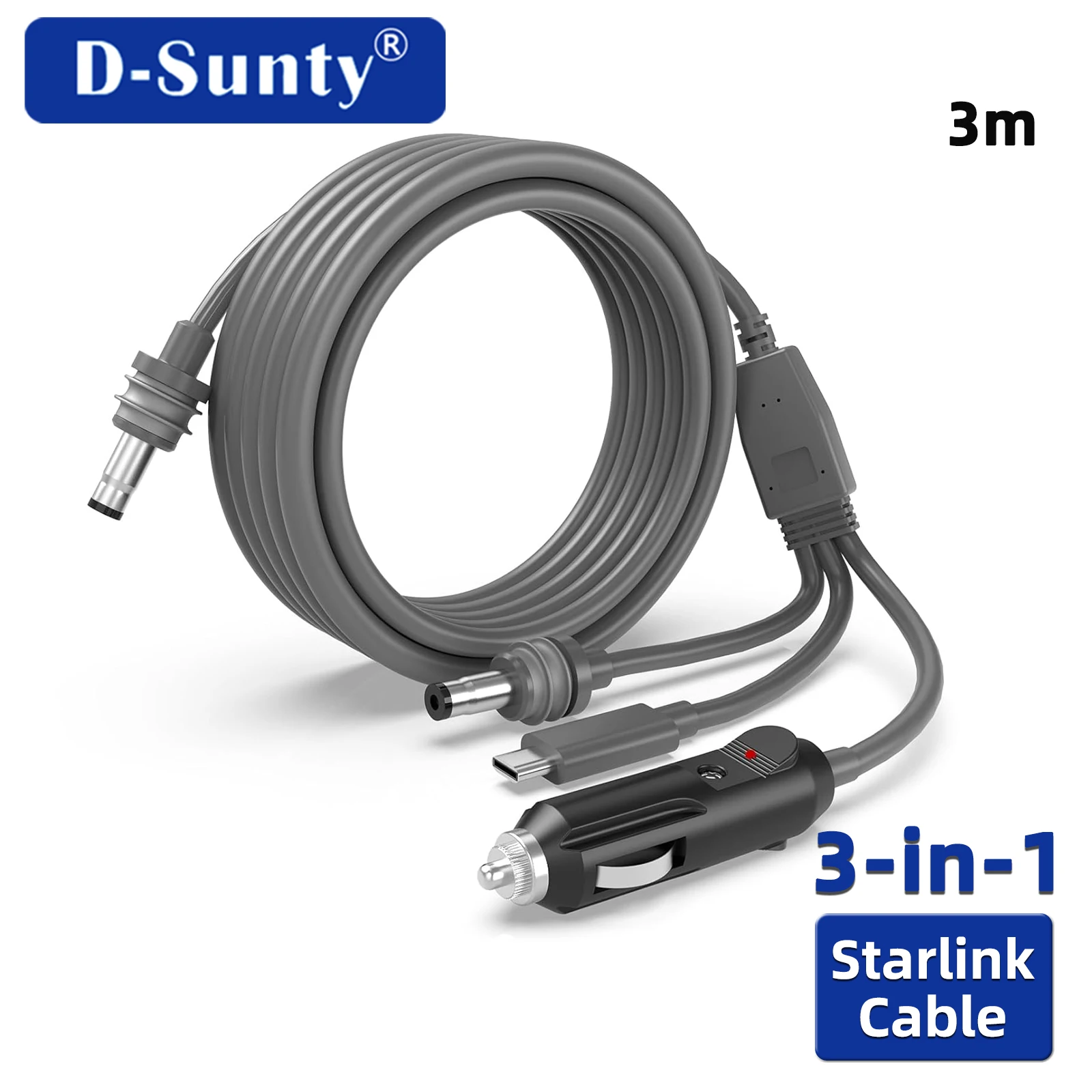 

D-Sunty 3 in 1 Starlink Mini Cable High-Speed USB C/Car Charger/DC to DC Replacement Cable for Starlink Mini Power Waterproof