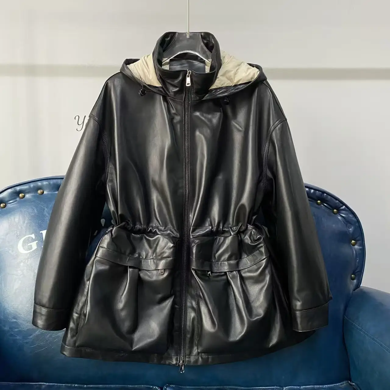 Coole Casual Damen Leder Jaet Eepskin Langer Mantel Loose Fit Daunen Jaet Herbst Winter Neue Sle Faionable Oberbekleidung