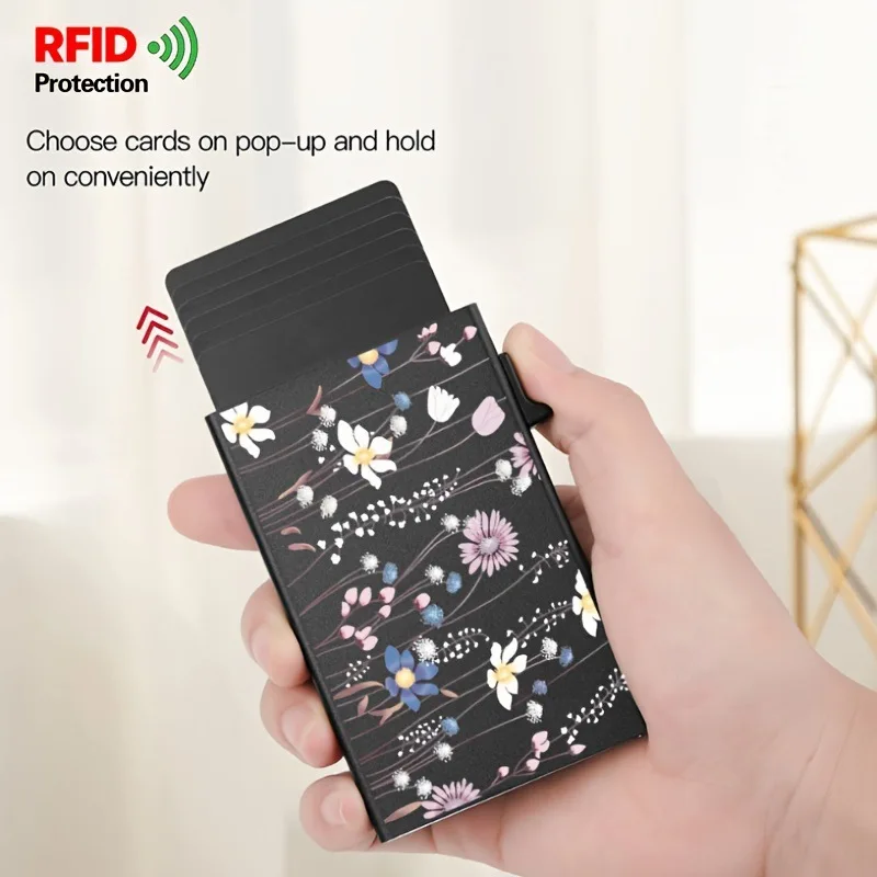 Side Push Automatic Pop Up Card Holder Double Sided Printing RFID Anti Theft Aluminum Alloy Card Bag Credit Card Case Metal