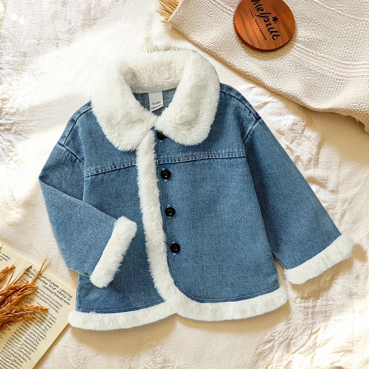 2025 New Winter Baby Girls Fleece Denim Jacket With Button Clothes Toddler Girls Thicken Warm Coat  Cool Fashion Outerwear 1-3Y