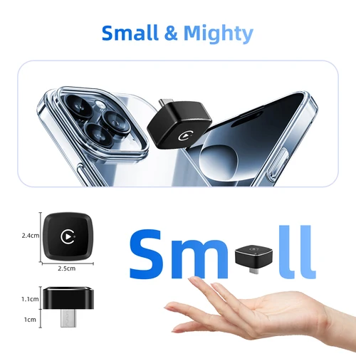 Imagen 2 del producto 2026 Adaptador inalámbrico ultracompacto 2 en 1 CarPlay Android Auto para coches con cable tipo C/USB de fábrica con WiFi 5G BT5.0 Plug and Play