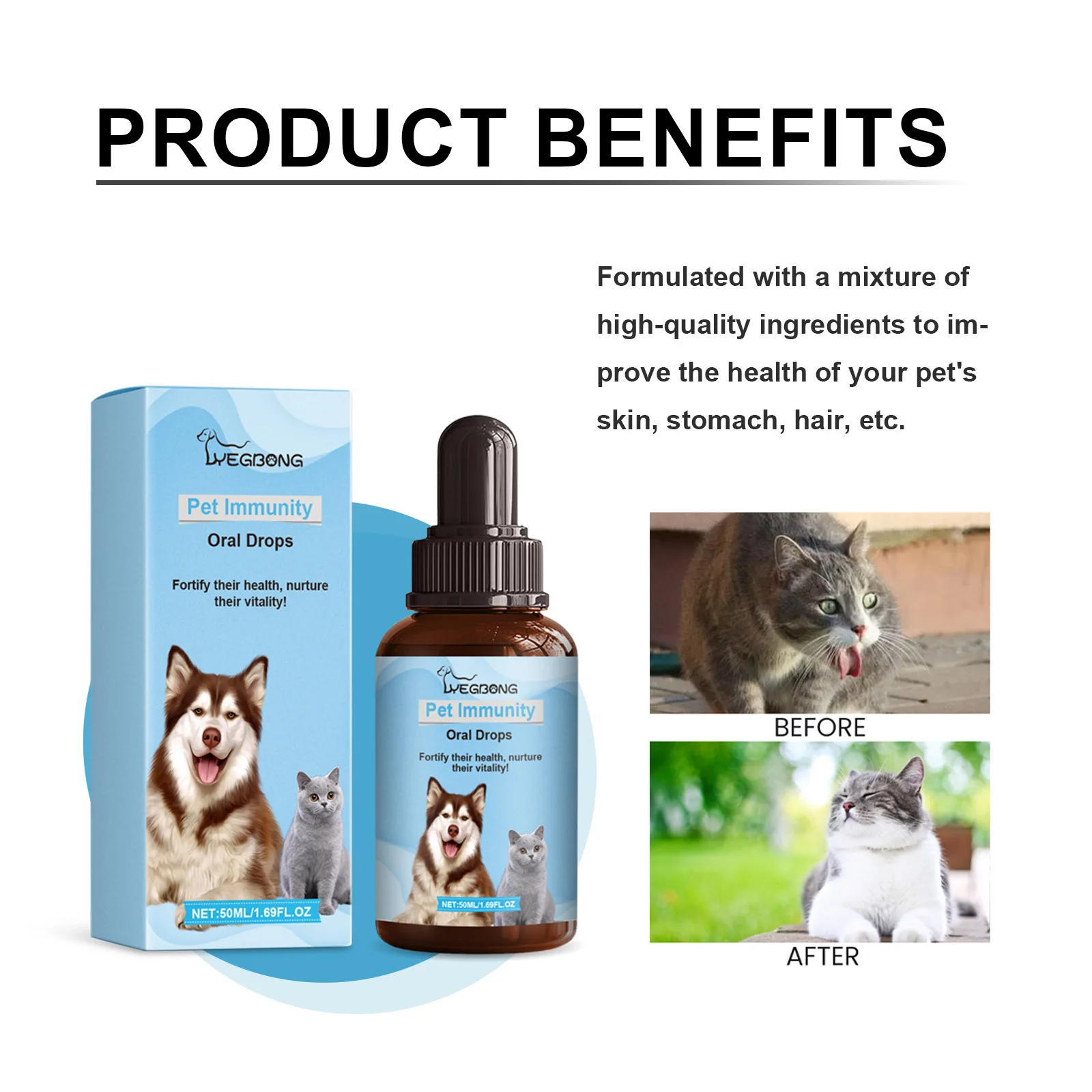 YEGBONG Pet Immunity Oral Drops Supplementary Nutrition Immunity Health Drops for Cats and Dogs