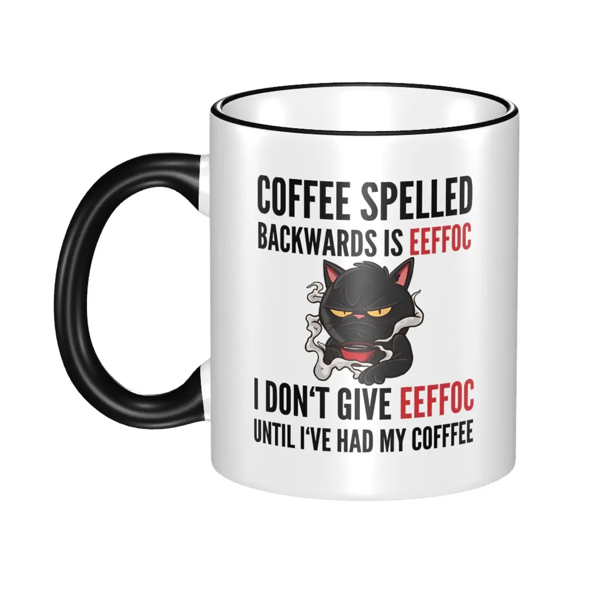 

Coffee Spelled Backwards Is Eeffoc - Cat Coffee Mug Funny Funny Cat Meme Cup For Bedroom