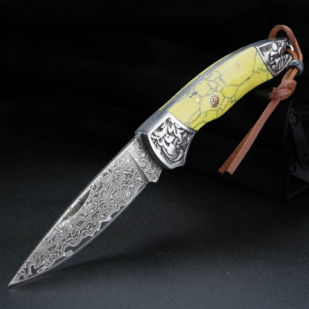 Damascus Outdoor Knife Exquisite Pattern Fruit Knife Portable Folding Knife Pocket