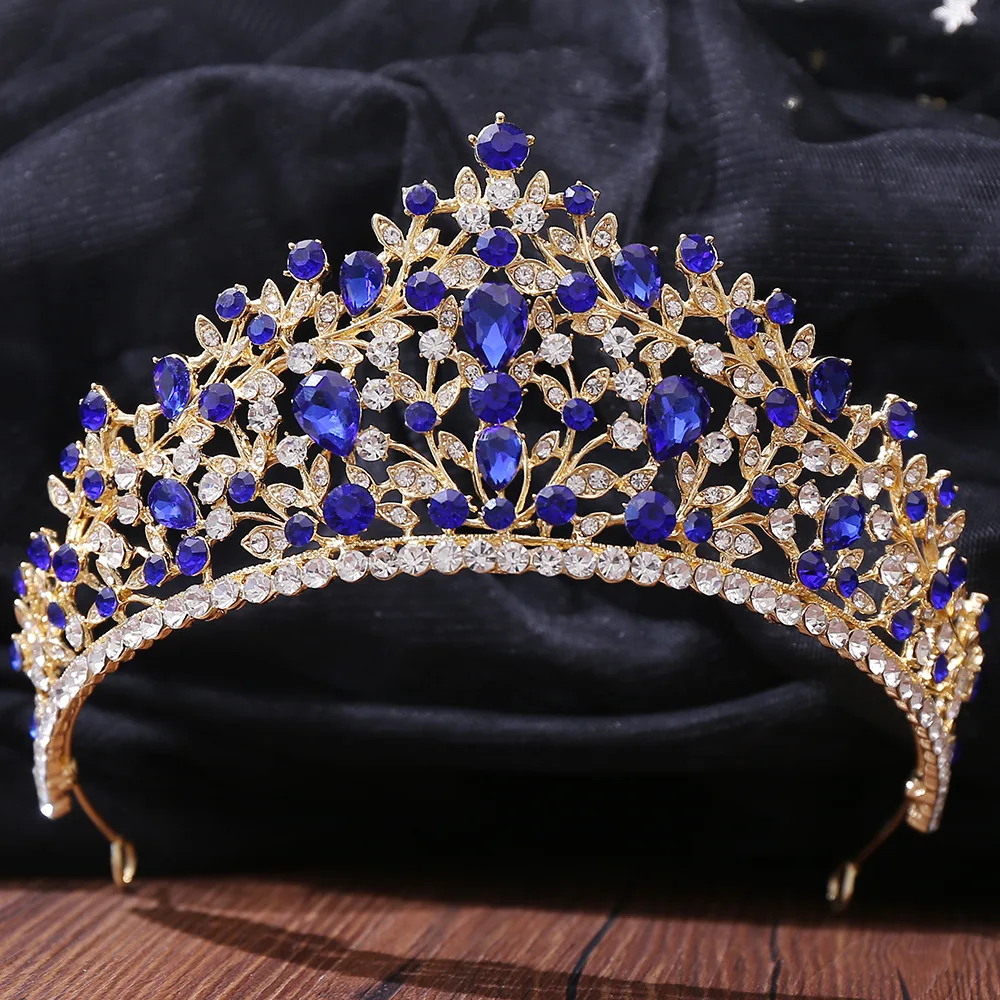 DIEZI Fashion Bride Hair Jewelry Baroque Luxury Blue Green Red Crystal Tiara Sweet Princess Crown Wedding New Hair Accessories