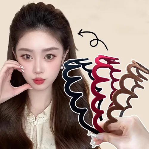 Imagen 2 del producto Diademas de dientes de plástico flocado, diadema ondulada con peines, bandas de terciopelo antideslizantes para el cabello para mujeres y niñas, accesorios para el cabello