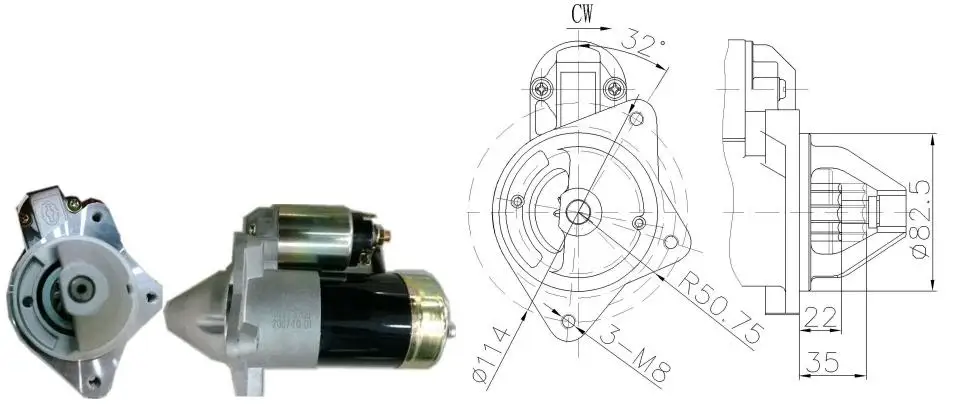 محرك بداية مناسب لـ 12V/1.6kw QDY1219 5722.3708000 922.3708