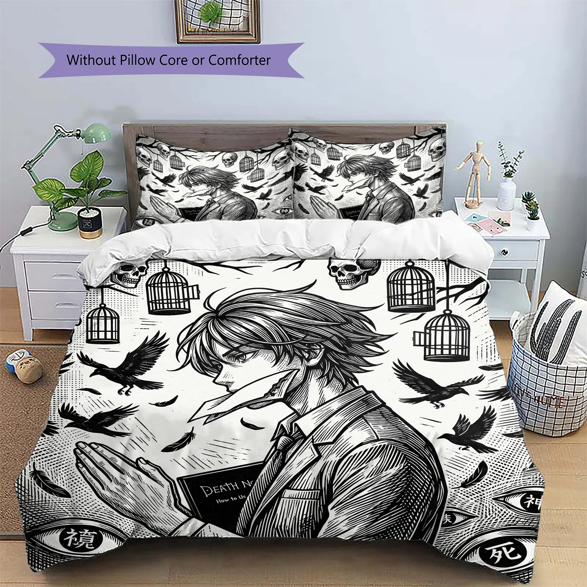 Death Note Anime Patterned Pillowcase & Duvet Cover Set Bedroom Bedding Decor Excellent Gift for Enthusiasts YUN6516