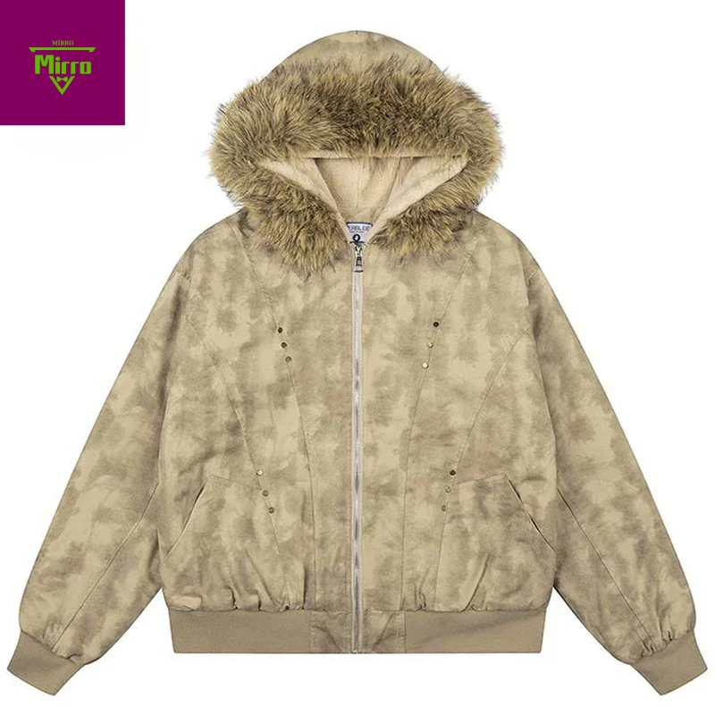 

Men's Vintage Jackets Winter Plush Warm Parkas Coats Patchwork Oversized Jackets Streetwear Harajuku Hip Hop Jackets Outwear