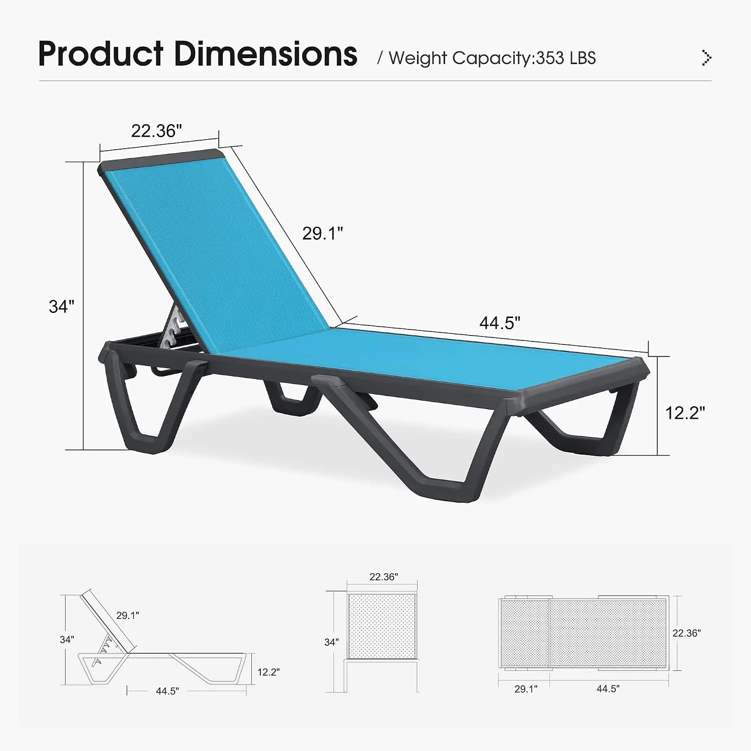 Patio Chaise Lounge Set of 4 Plastic Outdoor, Turquoise Blue, Customized