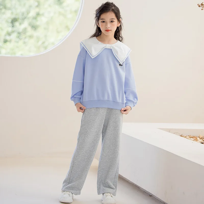 ensemble-sweat-shirt-et-pantalon-droit-pour-fille-survetement-col-a-nœud-papillon-vetements-d'ecole-coreens-fille-primaire-printemps-automne-2-pieces