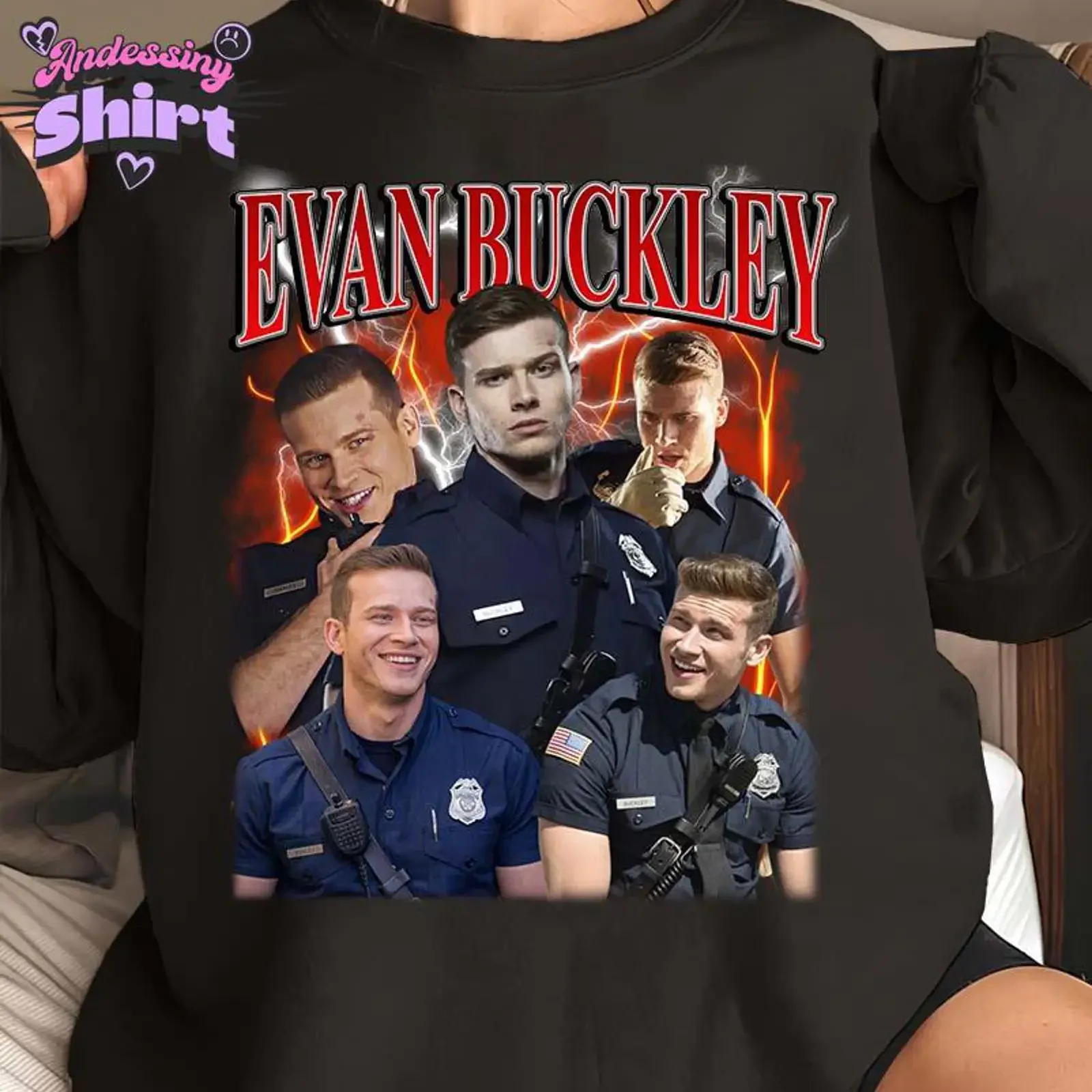 Evan Buckley 90s Vintage Homage Retro T Shirt 9 1 TV Series Casual for Fans vintage Washed fashion Soft graphic Breathable