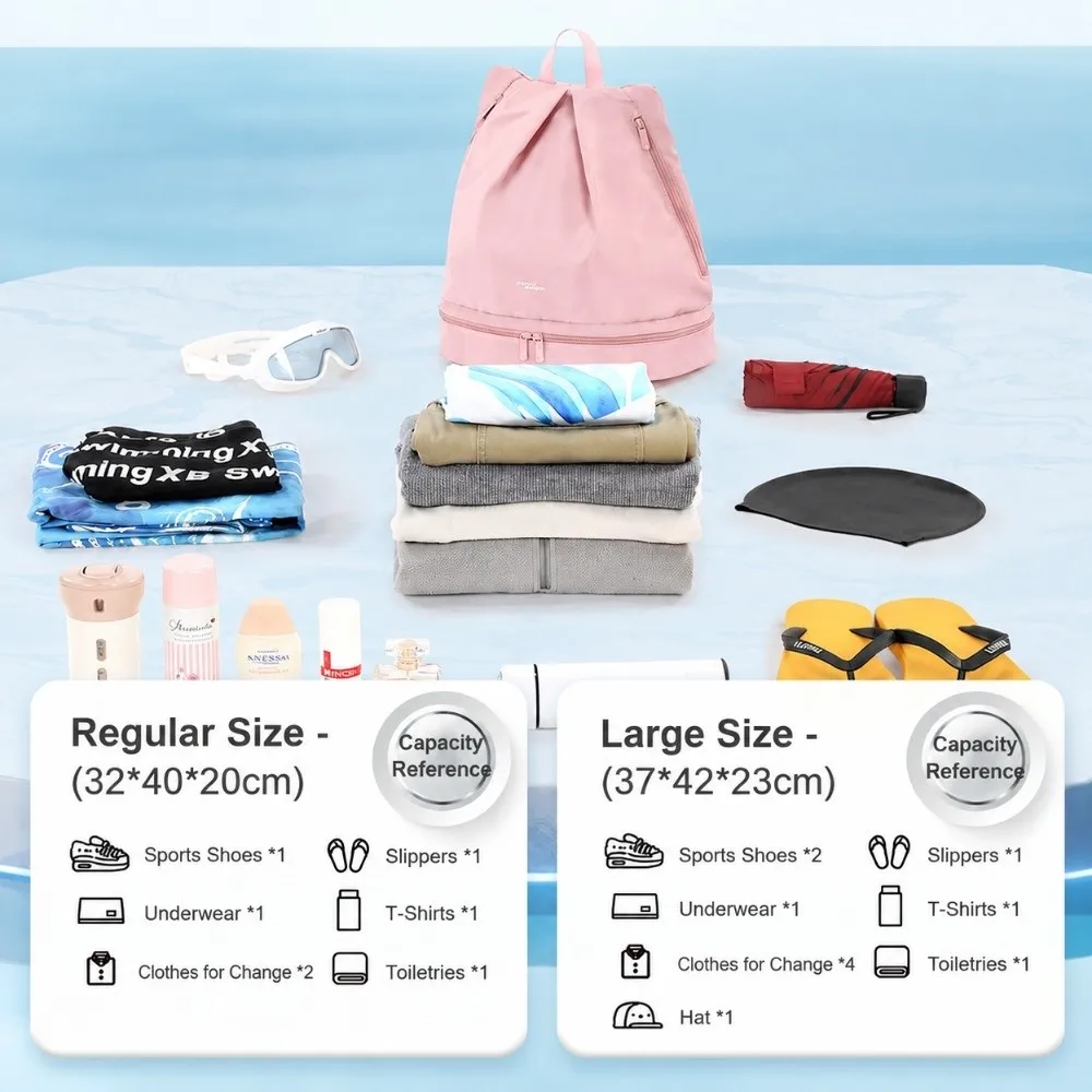 Portable Waterproof Backpack Shoe Compartment Multi-pockets Swimming Bag Shower Ready Zip Closure Sports Backpack