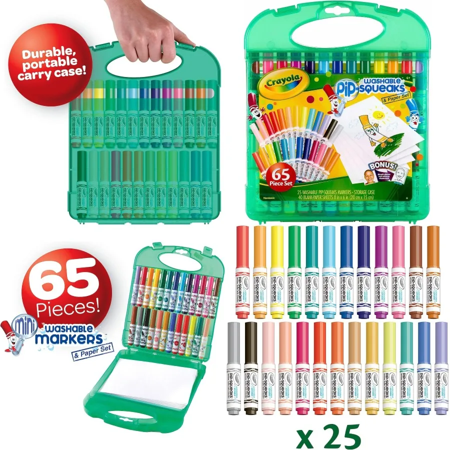 

Набор моющихся маркеров Crayola Pip-Squeaks, 65 карат, идеальные праздничные рождественские подарки для идеального искусства, раскрашивания, рисования, рукоделия