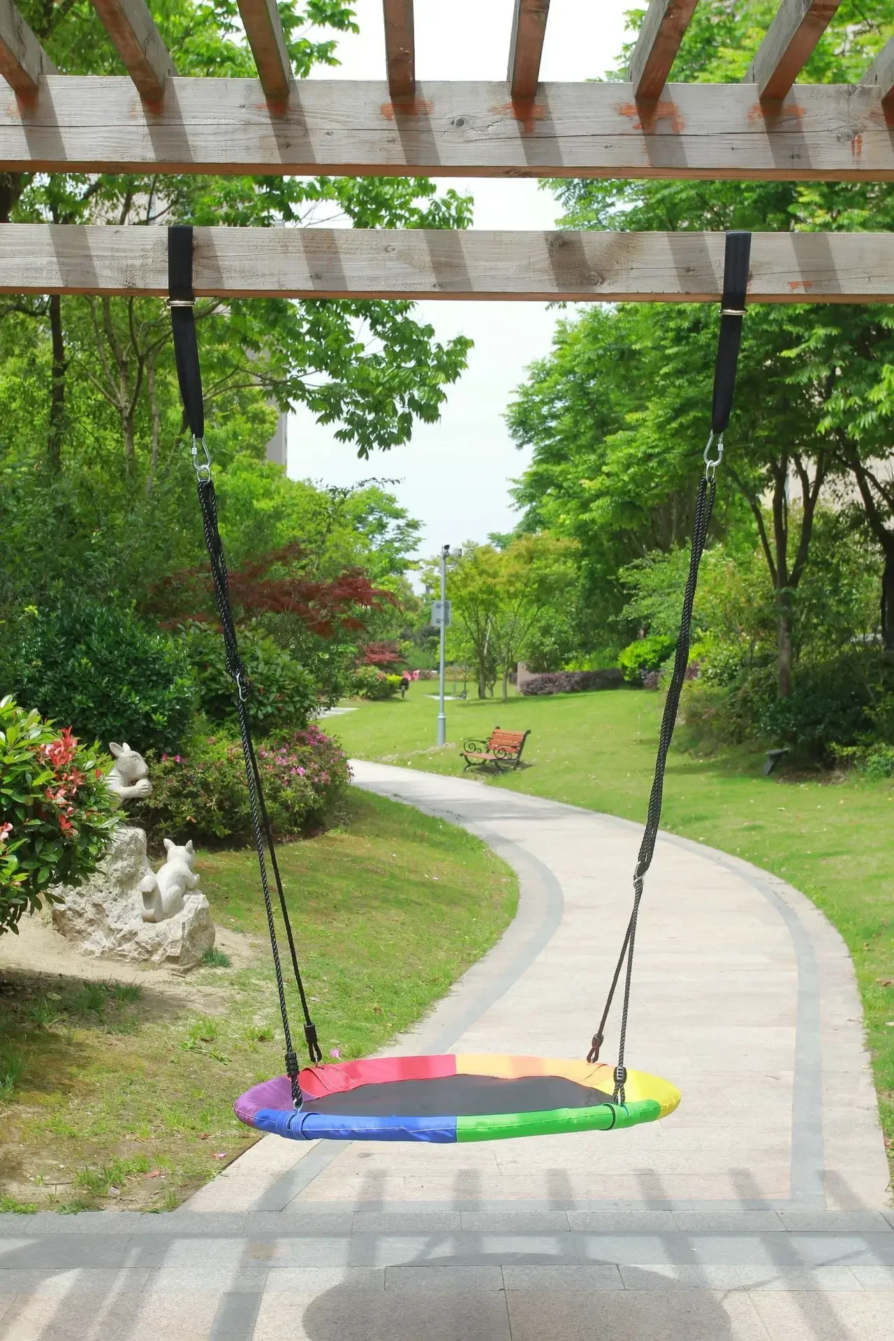 Kids Swing - 900D Oxford Round Seat with Safety Belt, Colorful Outdoor Children's Swing for Backyard Garden Durable Design