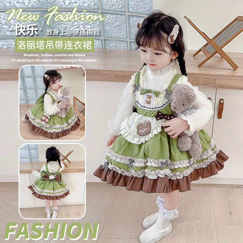 

Winter Children Cute Dress Girls Baby Suspenders skirt + sweater Party Wedding Dress Ball Gown Lolita Princess Christmas Party