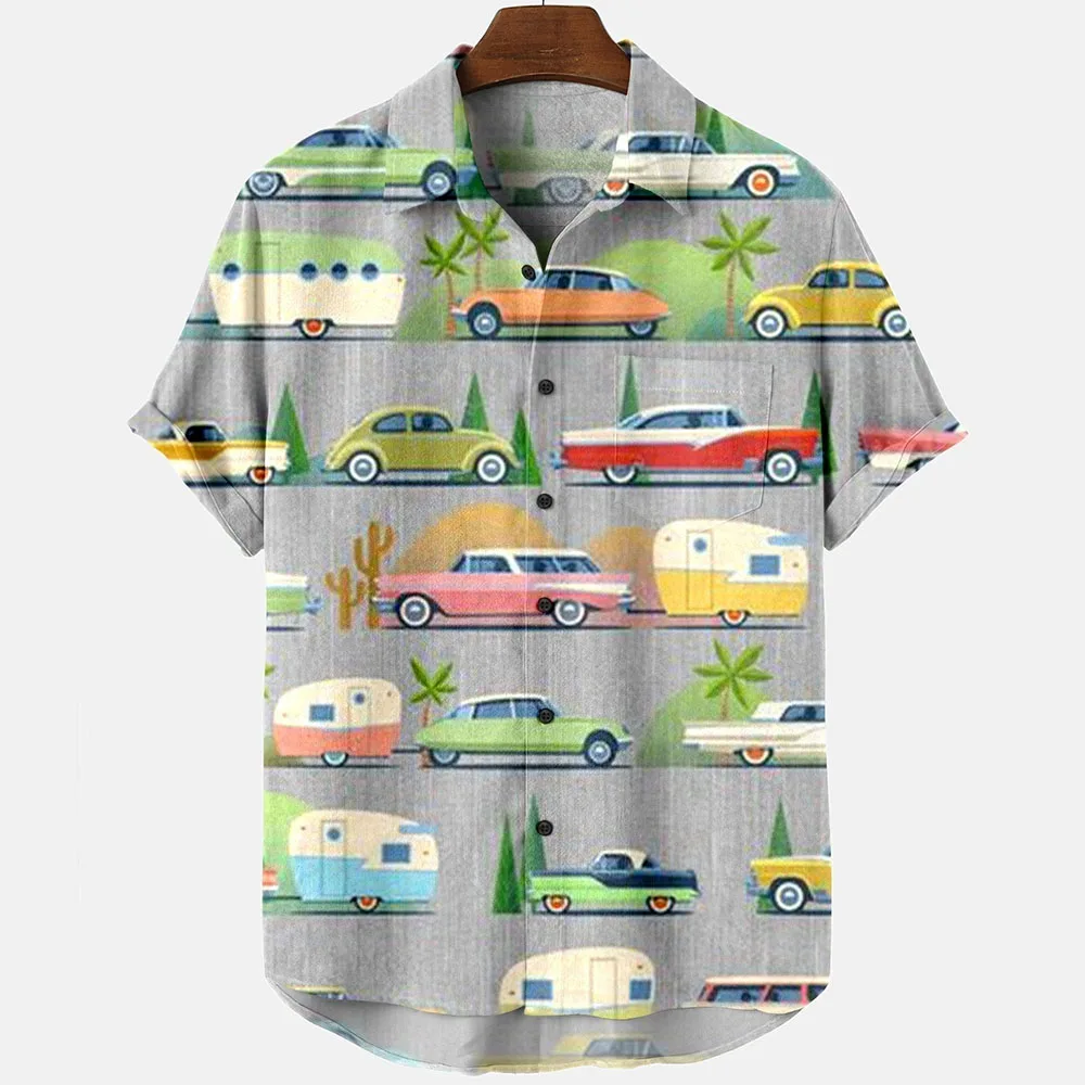 Camisa solta de manga curta estilo havaiano masculina, moda retrô respirável, camisa casual 3D, 2022