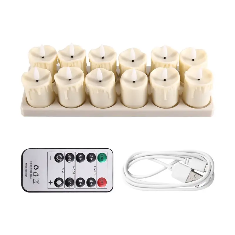 【popular】lampes-a-the-led-sans-flamme-avec-telecommande-et-minuterie-bougies-rechargeables-base-de-charge-et-cable-usb-12-pieces