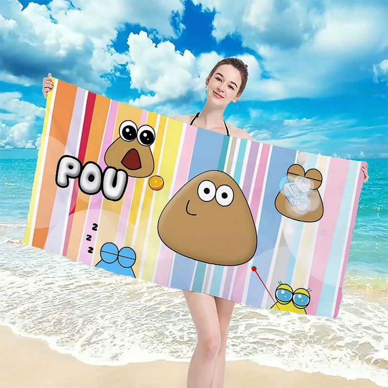 Pou โมเดลอะนิเมะเกมผ้าเช็ดตัวอาบน้ำเด็กสัตว์เลี้ยงของฉันมีไมโครไฟเบอร์พิมพ์3D ต่อพ่วงผ้าเช็ดตัวชายหาดสี่เหลี่ยมสำหรับใช้ในห้องน้ำของขวัญ