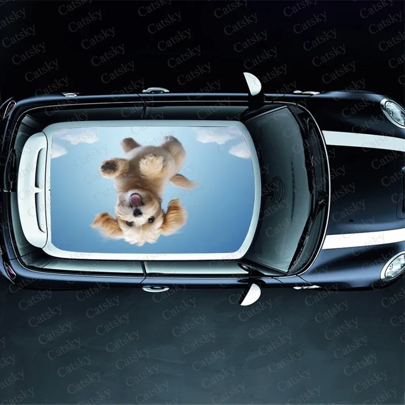 Cute Dog with Blue Sky Car Roof Sticker Wrap Racing SUV Accessories Packaging Painted PVC Custom Car Graphic Decal