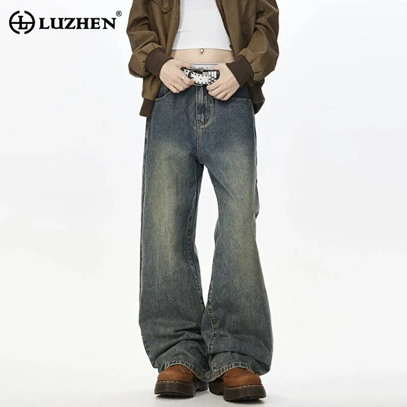 

LUZHEN 2025 новые винтажные стильные прямые джинсовые брюки с градиентом, мужские модные оригинальные широкие повседневные джинсы, одежда JY4337