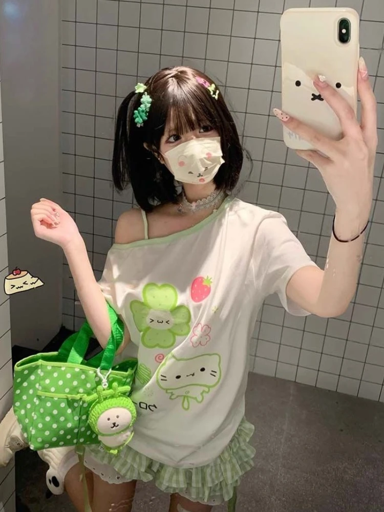 Camisetas elegantes Vintage Kawaii para mujer, Tops Y2K, ropa gótica, ropa de calle, camisetas de subcultura, moda japonesa de verano