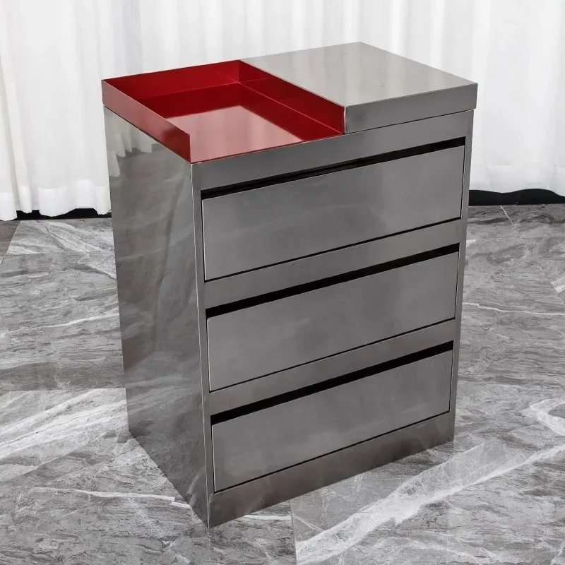 

Simple Commercial Furniture Barber Shop Tool Cart Stainless Steel Wire Drawing Process Salon Trolley Storage Cabinet Customized