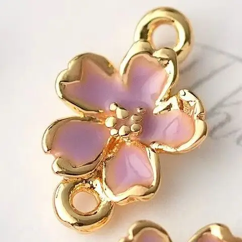 

1pcs Copper-plated Gold Double Fresh Dripping Cherry Blossom Pendant Charms For Jewelry Making DIY Bracelet Accessories Findings
