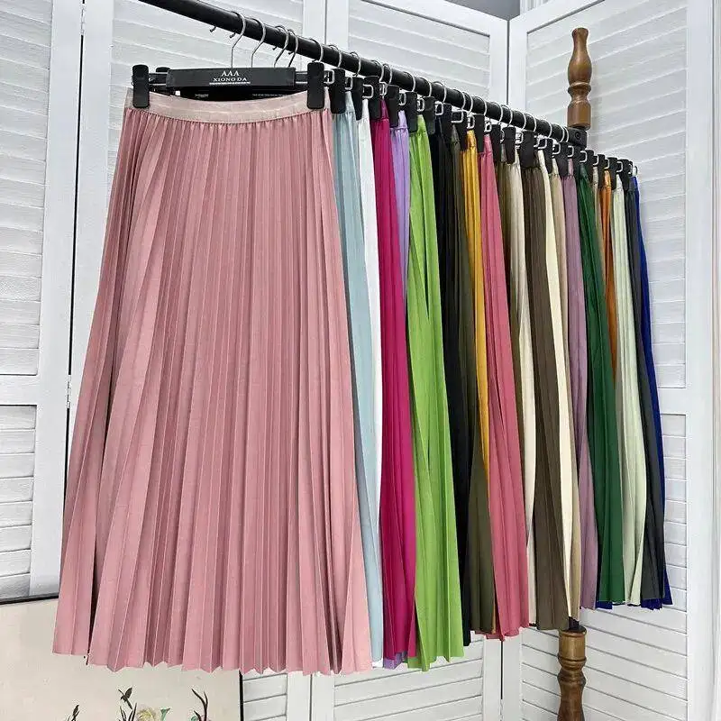 Mat Texture New Pleated High Waist Skirt Women's Simple Sle New Model Ciwalk Polyester Fiber H-Line Autumn Season