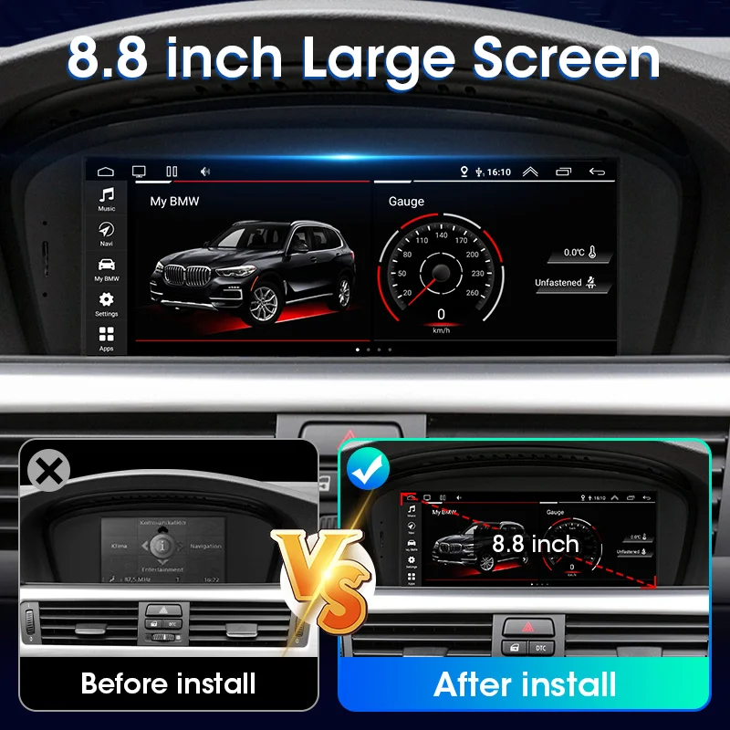 KiriNavi 8.8” Android 11.0 Car Radio for BMW 3 5Series E60 E61 E63 E64 E90 E91 E92 E93 CCC CIC 2Din 4G WIFI Carplay Head Unit