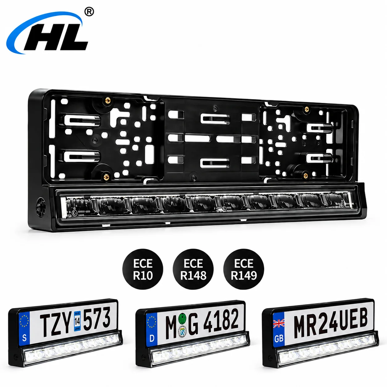 HL ECE R10 R148 R149 License Plate Frame LED Light Bar 86W White Amber DRL IP69K Spot Driving Lamp For EU SUV Truck off-road use