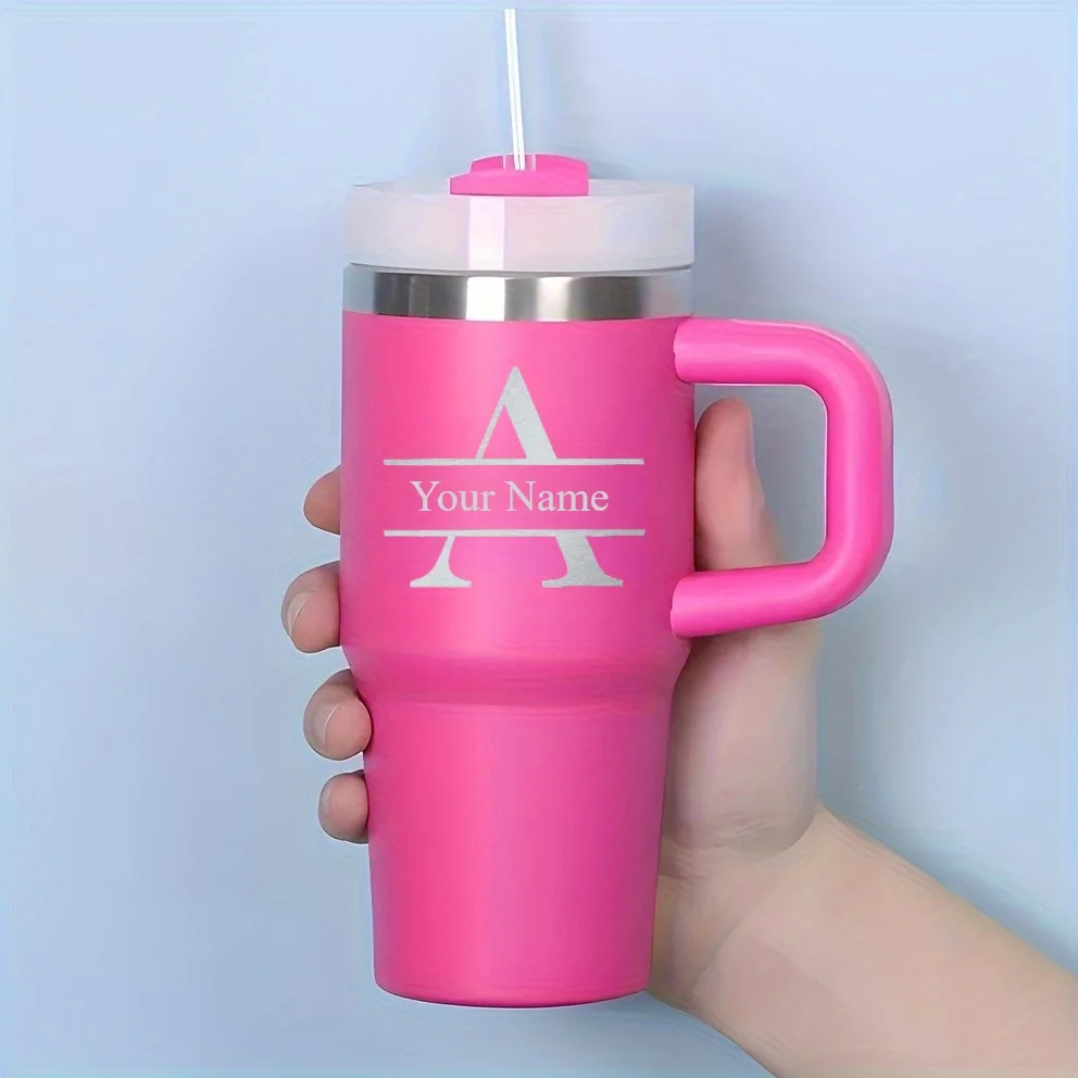 Botella de agua personalizada con nombre, taza de viaje SUS304, 14Oz, con pajita, adecuada para regalos de cumpleaños, botella de agua deportiva