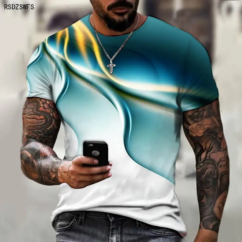 3D Geometric Pattern Three-dimensional Men\'s New T-shirt Short-sleeved Summer Fashion Trend Printing O-neck Pullover Shirt