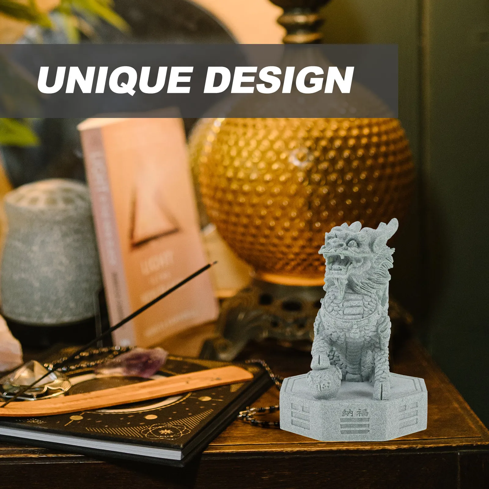 Kylin Statue Sandstone Kylin Sculpture Decorative Animal Ornament Desktop Garden Decor Gift for Home Office Festival