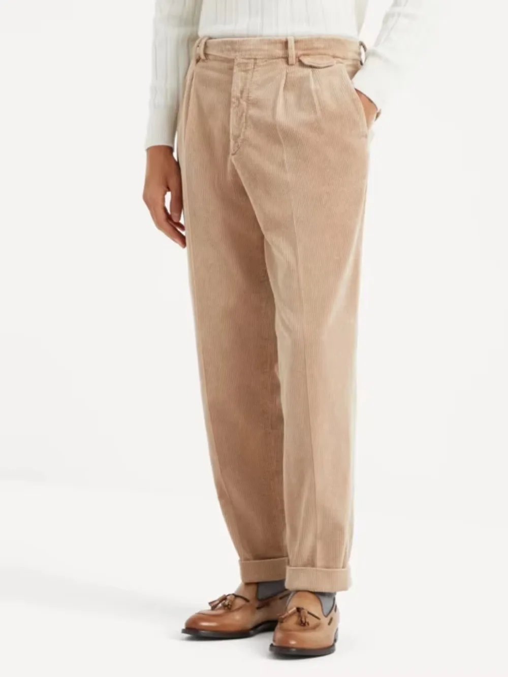 Men's Casual Corduroy Trousers Cuffed Hem Loose Pleated Straight Leg Suit Pants High Waist Business Formal Office Daily Bottoms