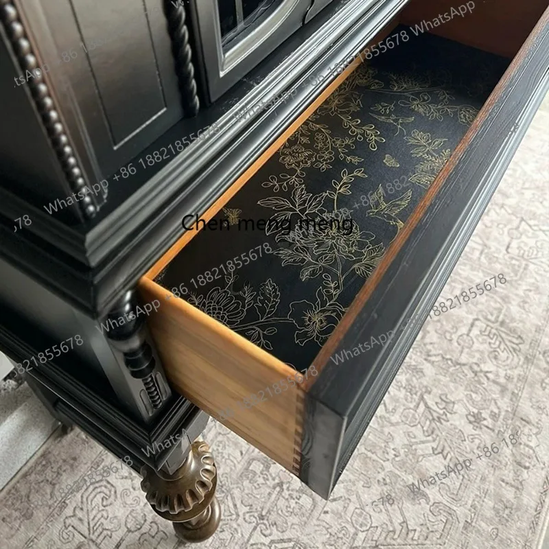 American solid wood French restaurant wall glass door display wine cabinet retro storage side cabinet