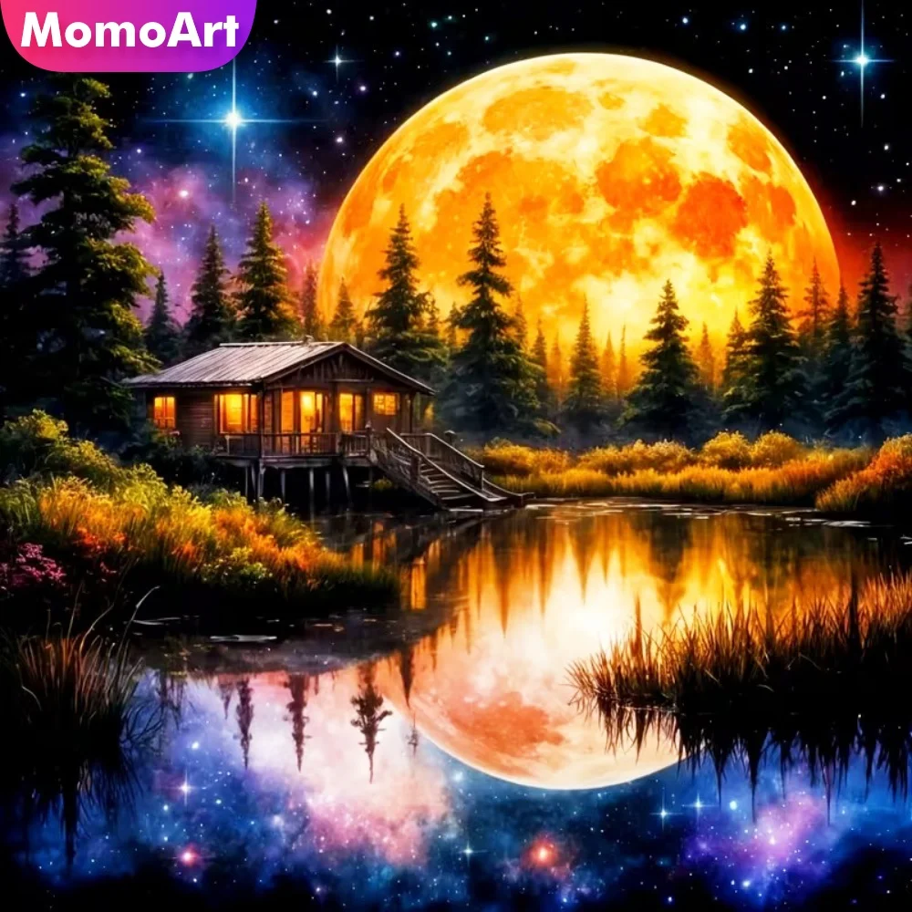 

Алмазная мозаика Momoart DIY: Домашний пейзаж, река, луна. Полная вышивка квадратными и круглыми стразами. Ручная работа.