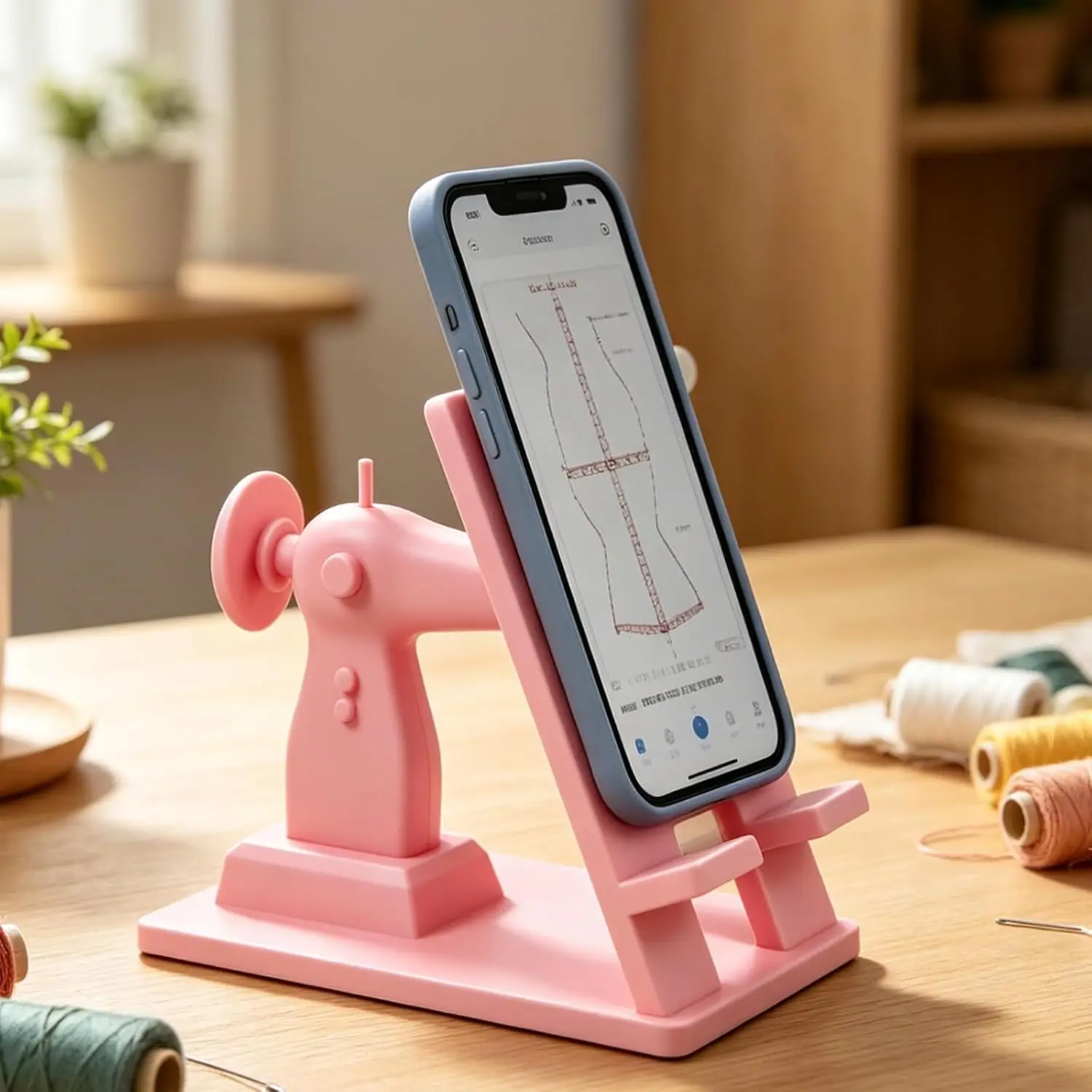 Phone Holder Creative Sewing Machine Shape Black Pink Blue Anti Slip Base Portable Stand For Home Desk Watching Video