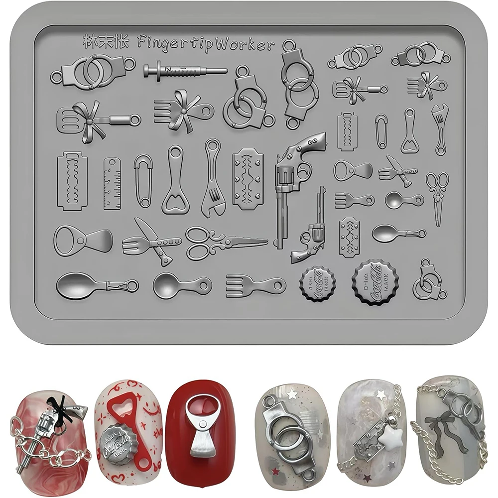 

3D Nail Mold Silicone Tableware Handcuffs Funny Toys Resin Manicure Charms Mods for DIY Halloween Accessories Nail Parts Tools