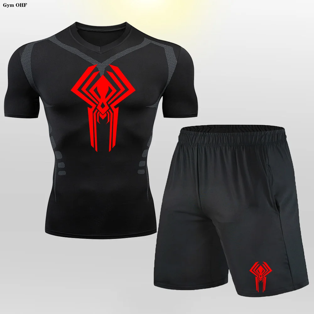 Trajes deportivos para hombre, boxeo, correr, entrenamiento, montañismo, tenis, Fitness, gimnasio, correr, camiseta, medias, conjuntos de compresión, ventilación