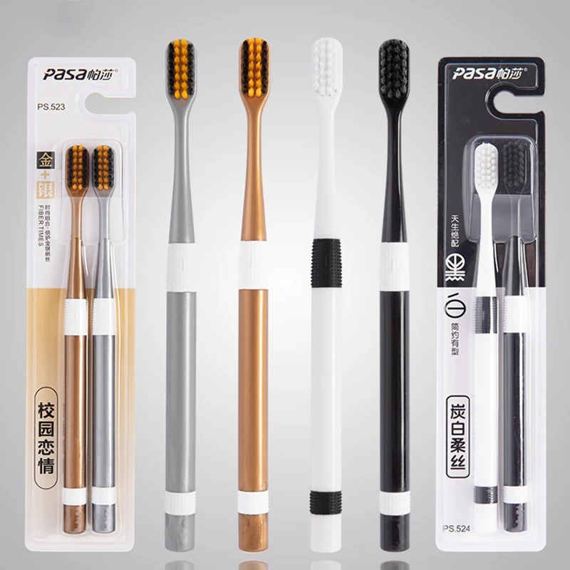 2 Pcs/Set Bamboo Charcoal Toothbrush For Men And Women Adult Couples Family Tooth Brush Small Head Soft Bristle Toothbrush