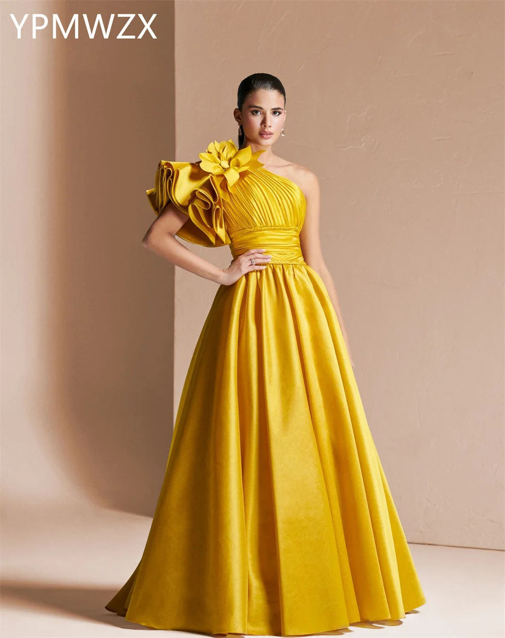 Customized Prom Gown Formal Evening Dress Women YPMWZX One Shoulder A-line Floor Length Skirts Draped Bespoke Occasion Dresses P