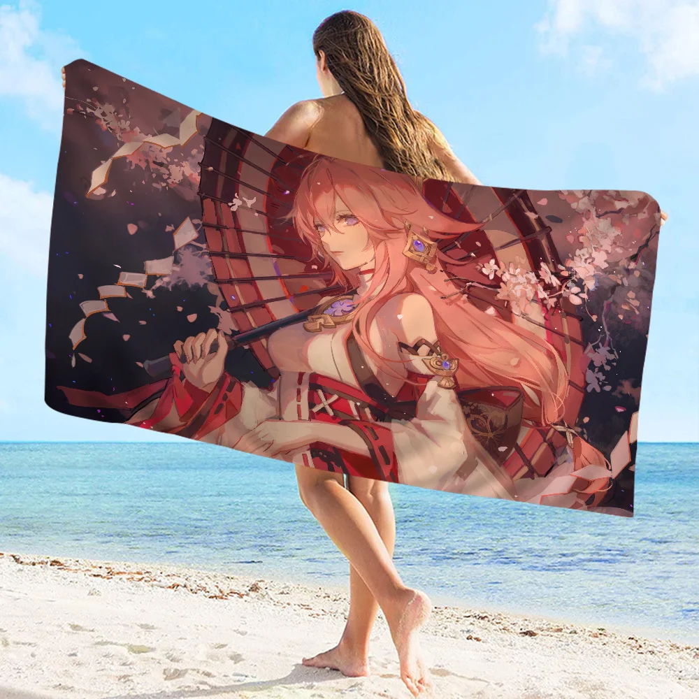 Yae Miko Genshin Impact Big Microfiber Beach Towels Quick Dry Towel Sand Beach Towels Pool Towel for Travel Swim Pool Yoga