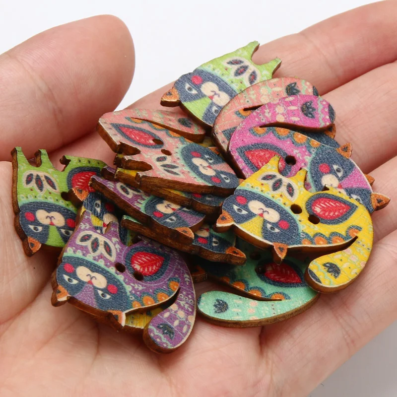 20pcs Retro Cat Sewing Buttons 2Hole Wood Buttons For  Clothing Scrapbooking Ornament Crafts Accessories Handicraft Decoration