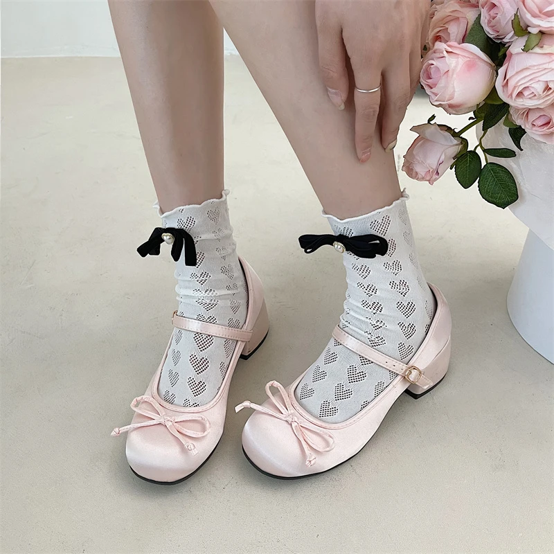 Neue dicke Ferse Schuh elegante Schleife Lolita Schuhe College Girls High Heels Pumps Mode Frauen Sandalen Tanz schuhe Mary Janes Schuhe