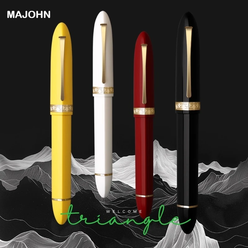 MAJOHN V60 Triangular Piston Resin Fountain Pen Writing Pen EF/F Nib Ink Business School Office Supplies Gift Pen Stationery