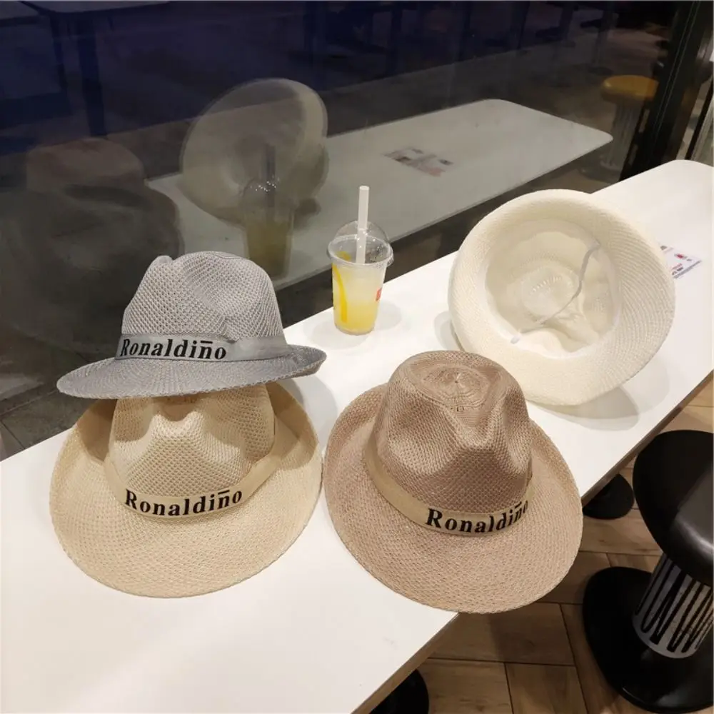 

New Outdoor Handwoven Straw Cap Foldable Solid Color Western Cowboy Hat Beach Travel Sun Visors Breathable Summer Sun Hat